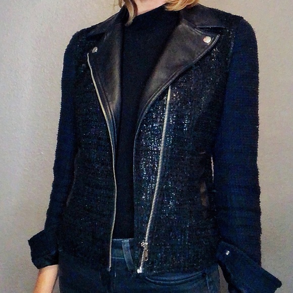 Mango Black/Navy Moto Jacket - Picture 2 of 3